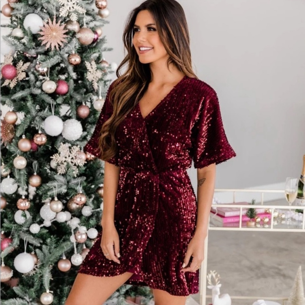 Pink lily velvet sequin dress. Size S